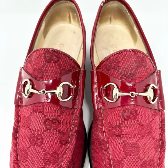 Gucci Horsebit 1953 Loafer GG Monogram Guccisma Red 7.5 Vintage Made in Italy - Picture 10 of 16